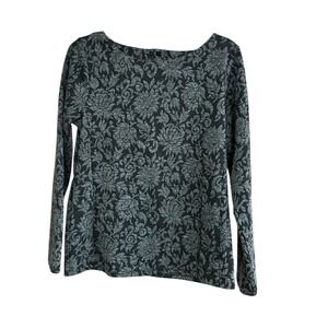 Talbots Black Gray Floral Print Boat Neck Button Back Knit Top Size M Corpcore